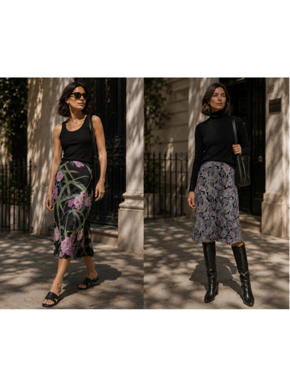 Vintage 90s Reversible Washable Silk Midi Skirt Floral Paisley Bias Cut S/M
